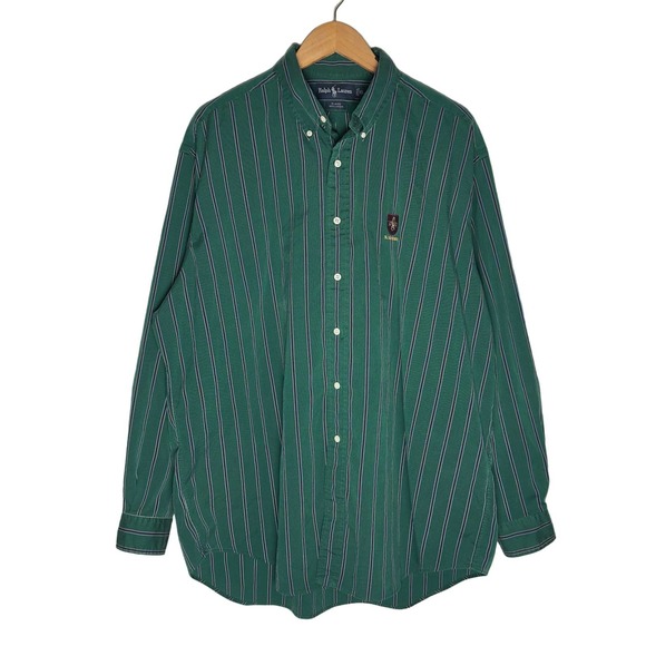 Ralph Lauren | Men | Blaire Green Striped Boy Scout LS Button Down Shirt | XL - Picture 1 of 10